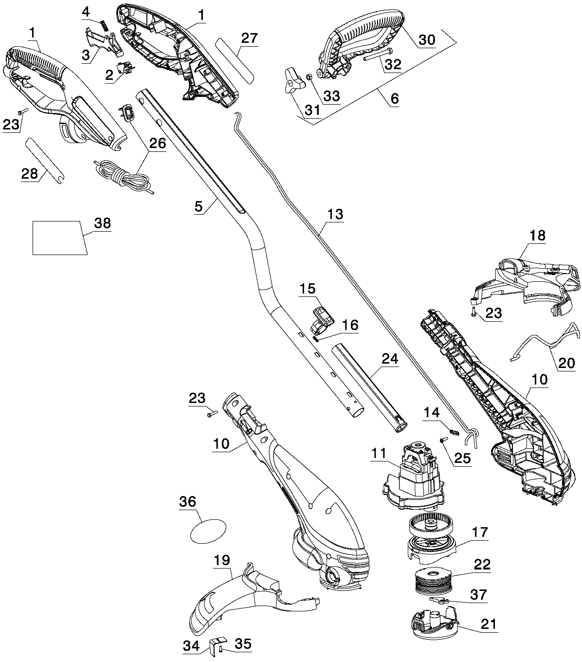Default Diagram and Parts List for GH750-AR Type 1 Black and Decker Trimmer
